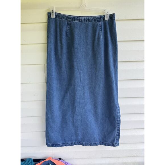 Vintage Eddie Bauer Denim Maxi Skirt Womens 12 Side Zip Western Modest 90s Y2K - Picture 1 of 14